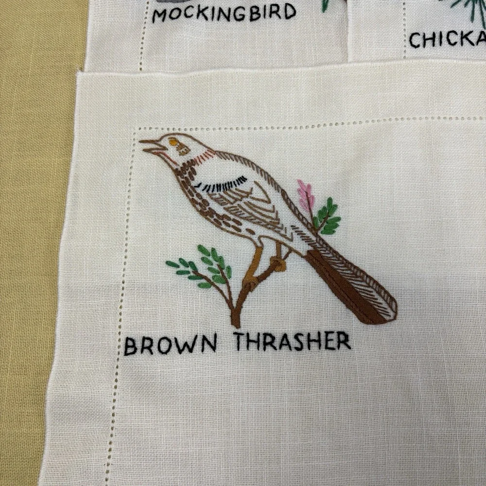 Set of 6 Vtg Hand Embroidered Table Mats Birds GrannyCore Farmhouse Decor OOAK
